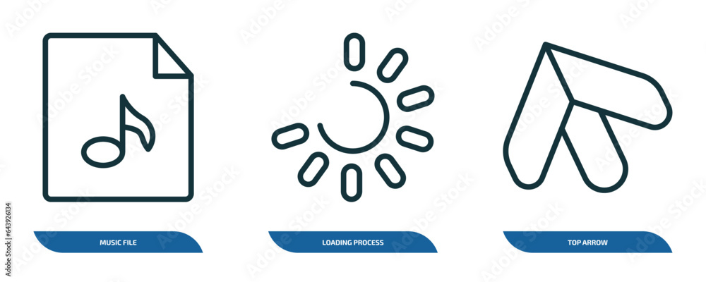 Poster set of 3 linear icons from user interface concept. outline icons such as music file, loading process