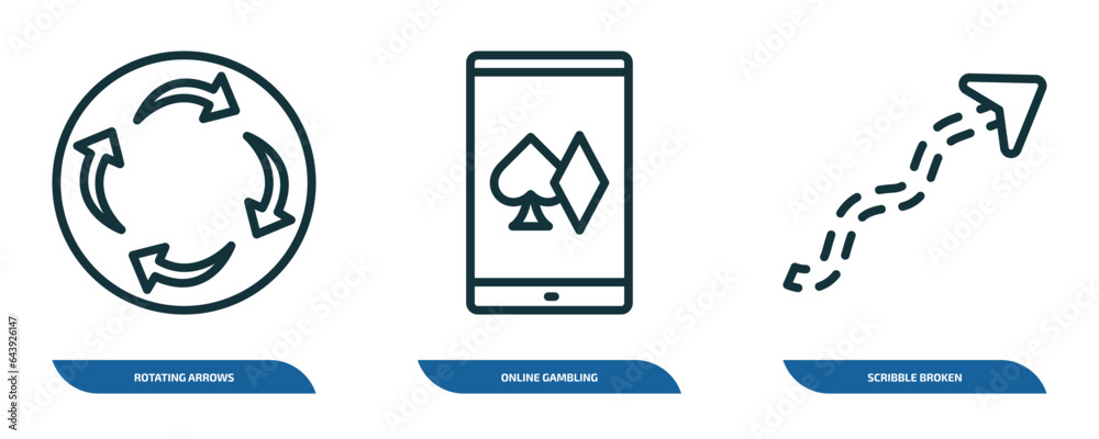 Poster set of 3 linear icons from user interface concept. outline icons such as rotating arrows, online gam