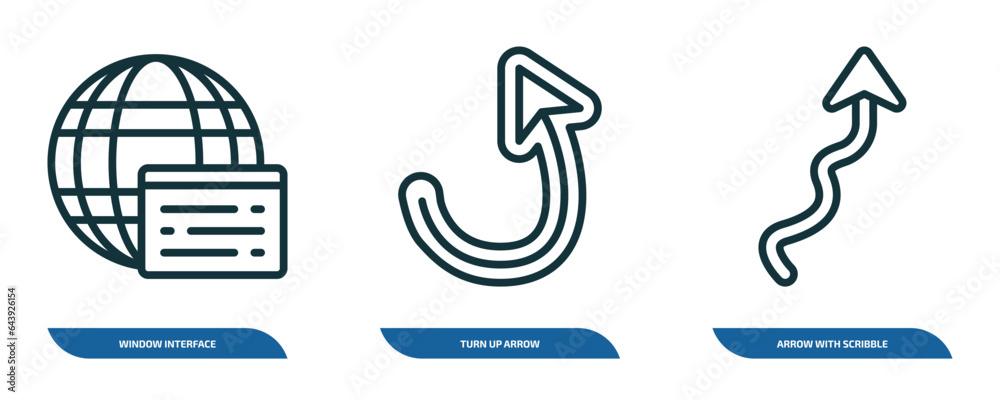 Poster set of 3 linear icons from user interface concept. outline icons such as window interface, turn up a