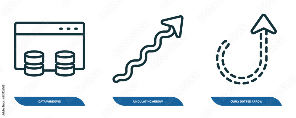Poster set of 3 linear icons from user interface concept. outline icons such as data windows, undulating ar