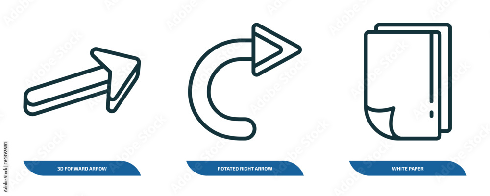Poster set of 3 linear icons from user interface concept. outline icons such as 3d forward arrow, rotated r