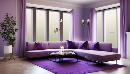 modern living room with purple sofa AI generated
