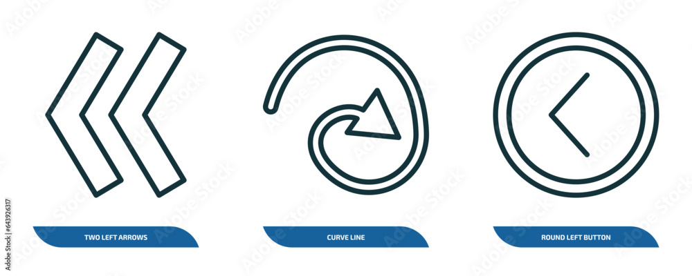 Poster set of 3 linear icons from user interface concept. outline icons such as two left arrows, curve line