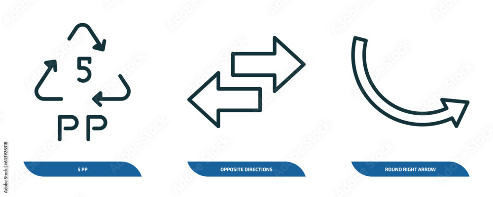 Poster set of 3 linear icons from user interface concept. outline icons such as 5 pp, opposite directions, 