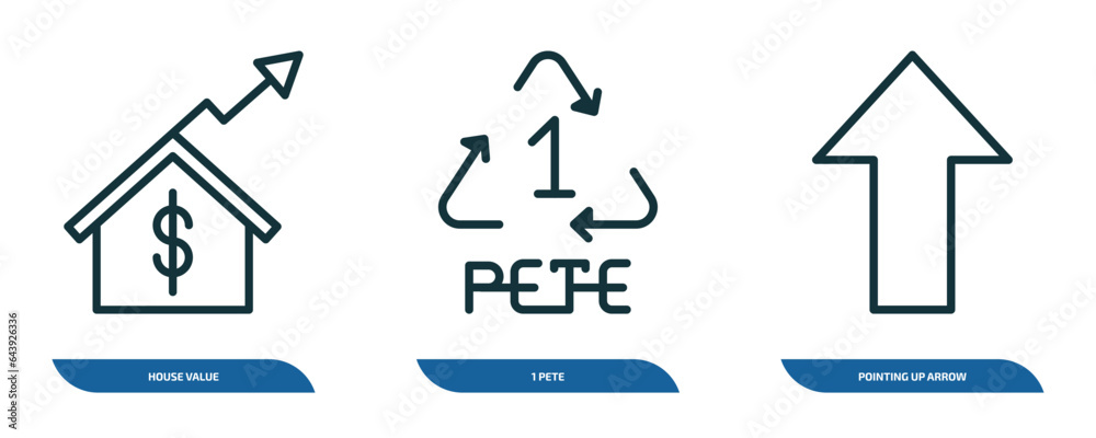 Poster set of 3 linear icons from user interface concept. outline icons such as house value, 1 pete, pointi