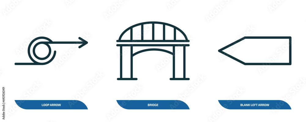 Poster set of 3 linear icons from user interface concept. outline icons such as loop arrow, bridge, blank l