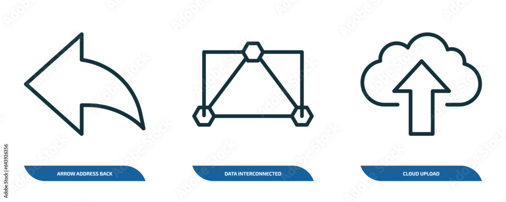 Poster set of 3 linear icons from user interface concept. outline icons such as arrow address back, data in