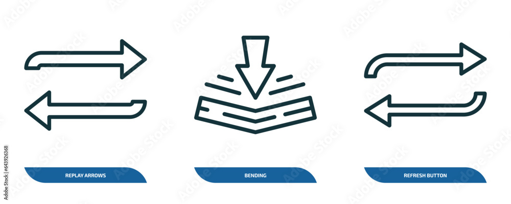 Poster set of 3 linear icons from user interface concept. outline icons such as replay arrows, bending, ref