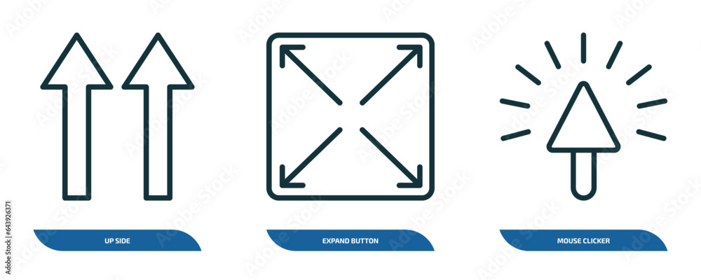 Poster set of 3 linear icons from user interface concept. outline icons such as up side, expand button, mou