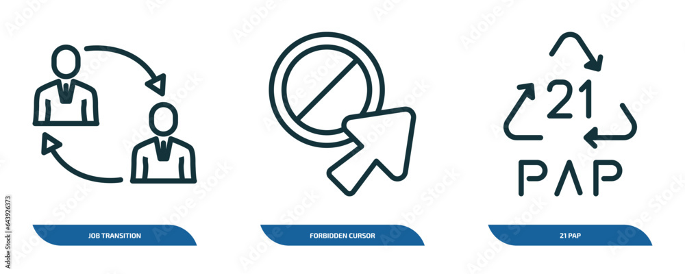 Poster set of 3 linear icons from user interface concept. outline icons such as job transition, forbidden c