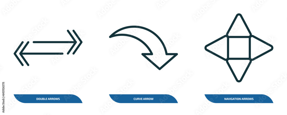 Poster set of 3 linear icons from user interface concept. outline icons such as double arrows, curve arrow,