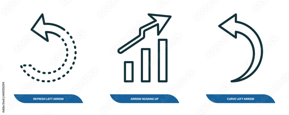 Poster set of 3 linear icons from user interface concept. outline icons such as refresh left arrow, arrow h