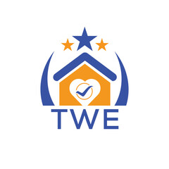 TWE House logo Letter logo and star icon. Blue vector image on white background. KJG house Monogram home logo picture design and best business icon. 
