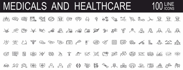 Medical Vector Icons Set. Line Icons, Sign and Symbols. Medicine, Health Care, Internal Organs, Drugs, Symptoms, Dental and Fly. Mobile Concepts and Web Apps. Modern Infographic Logo and Pictogram. 
