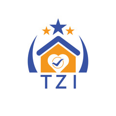 TZI House logo Letter logo and star icon. Blue vector image on white background. KJG house Monogram home logo picture design and best business icon. 
