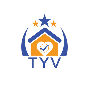 TYV House logo Letter logo and star icon. Blue vector image on white background. KJG house Monogram home logo picture design and best business icon. 
