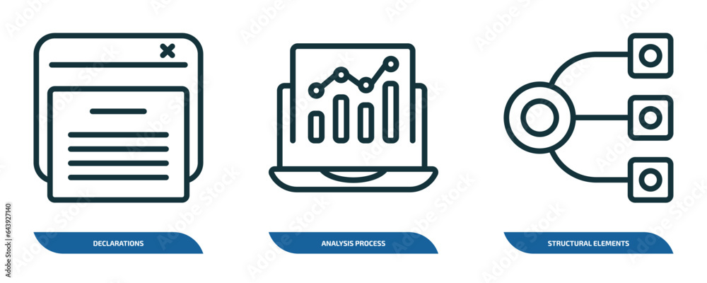 Poster set of 3 linear icons from technology collection. concept. outline icons such as declarations, analy