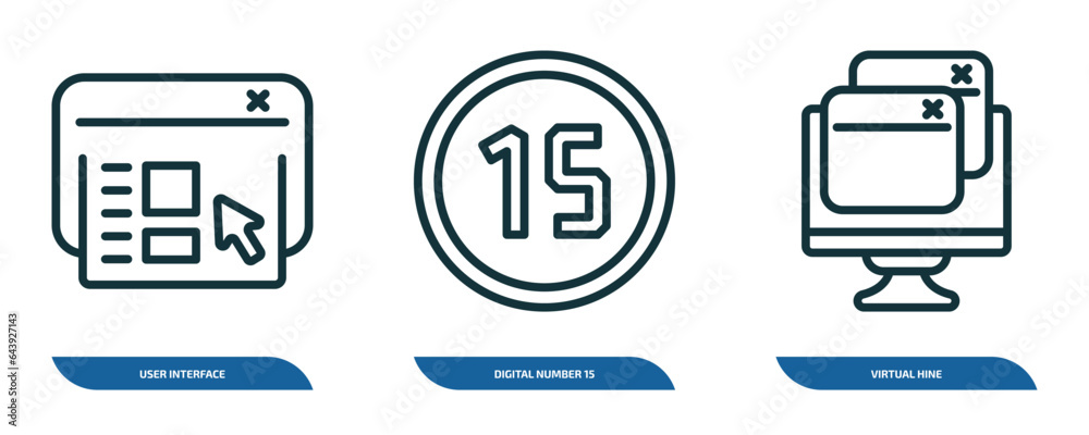 Poster set of 3 linear icons from technology concept. outline icons such as user interface, digital number 