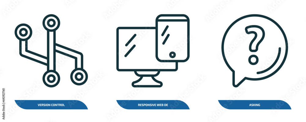 Poster set of 3 linear icons from technology concept. outline icons such as version control, responsive web