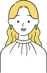 オフィスカジュアルな服装の金髪ロングヘア女性のイラスト