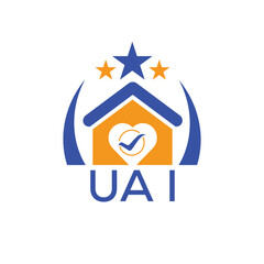 UAI House logo Letter logo and star icon. Blue vector image on white background. KJG house Monogram home logo picture design and best business icon. 

