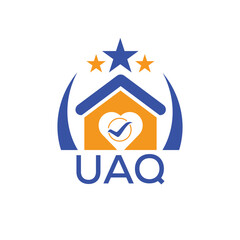 UAQ House logo Letter logo and star icon. Blue vector image on white background. KJG house Monogram home logo picture design and best business icon. 
