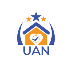 UAN House logo Letter logo and star icon. Blue vector image on white background. KJG house Monogram home logo picture design and best business icon. 
