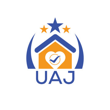 UAJ House logo Letter logo and star icon. Blue vector image on white background. KJG house Monogram home logo picture design and best business icon. 
