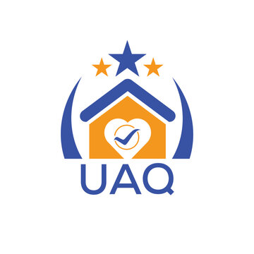 UAQ House logo Letter logo and star icon. Blue vector image on white background. KJG house Monogram home logo picture design and best business icon. 

