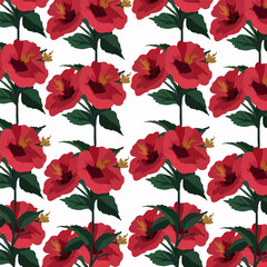 Pattern with red wildflower watercolor