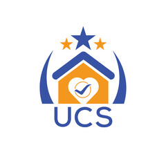 UCS House logo Letter logo and star icon. Blue vector image on white background. KJG house Monogram home logo picture design and best business icon. 
