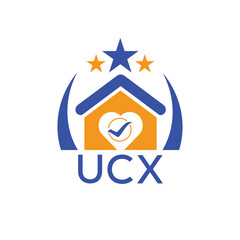 UCX House logo Letter logo and star icon. Blue vector image on white background. KJG house Monogram home logo picture design and best business icon. 
