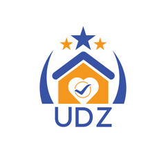 UDZ House logo Letter logo and star icon. Blue vector image on white background. KJG house Monogram home logo picture design and best business icon. 
