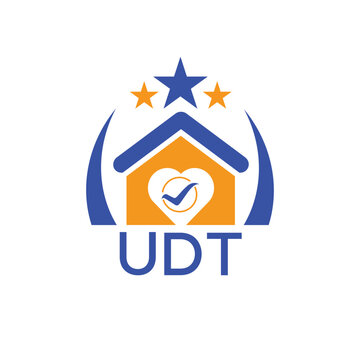 UDT House logo Letter logo and star icon. Blue vector image on white background. KJG house Monogram home logo picture design and best business icon. 
