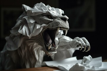 aggressive creature tearing paper. Generative AI
