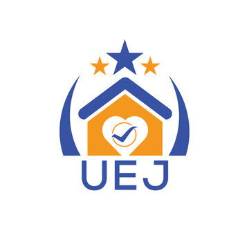 UEJ House logo Letter logo and star icon. Blue vector image on white background. KJG house Monogram home logo picture design and best business icon. 
