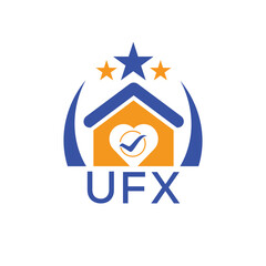 UFX House logo Letter logo and star icon. Blue vector image on white background. KJG house Monogram home logo picture design and best business icon. 
