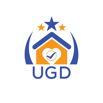 UGD House logo Letter logo and star icon. Blue vector image on white background. KJG house Monogram home logo picture design and best business icon. 
