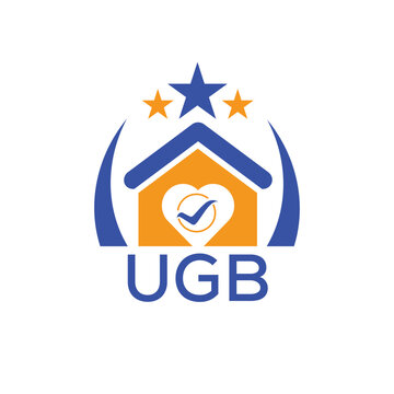 UGB House logo Letter logo and star icon. Blue vector image on white background. KJG house Monogram home logo picture design and best business icon. 
