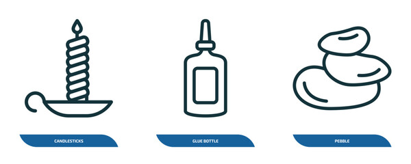 set of 3 linear icons from miscellaneous concept. outline icons such as candlesticks, glue bottle, pebble vector