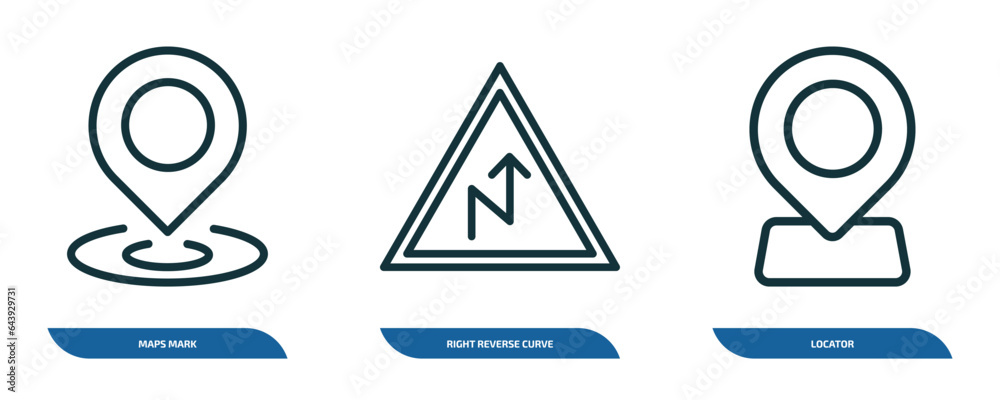 Poster set of 3 linear icons from maps and flags concept. outline icons such as maps mark, right reverse cu