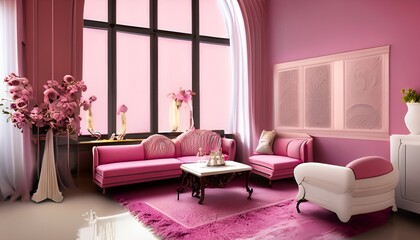 modern living room with pink sofa AI generated