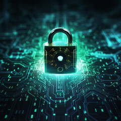 Security concept: Lock on digital screen