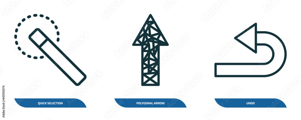 Poster set of 3 linear icons from geometry concept. outline icons such as quick selection, polygonal arrow 