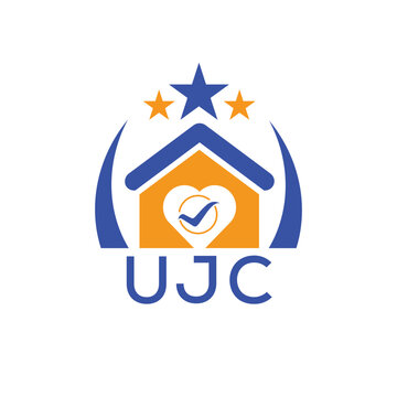UJC House logo Letter logo and star icon. Blue vector image on white background. KJG house Monogram home logo picture design and best business icon. 
