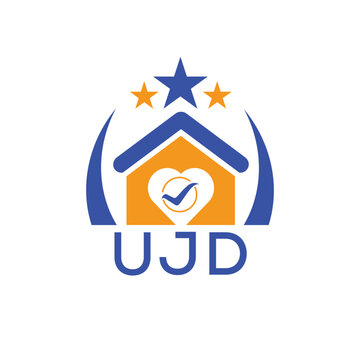 UJD House logo Letter logo and star icon. Blue vector image on white background. KJG house Monogram home logo picture design and best business icon. 
