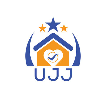 UJJ House logo Letter logo and star icon. Blue vector image on white background. KJG house Monogram home logo picture design and best business icon. 
