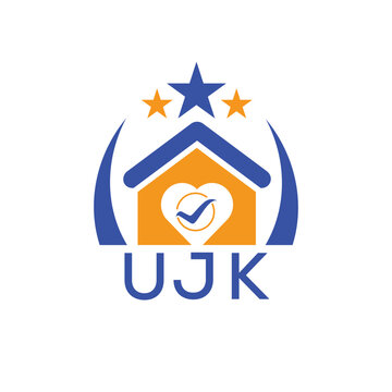 UJK House logo Letter logo and star icon. Blue vector image on white background. KJG house Monogram home logo picture design and best business icon. 
