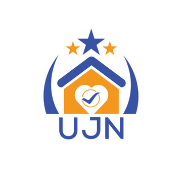 UJN House logo Letter logo and star icon. Blue vector image on white background. KJG house Monogram home logo picture design and best business icon. 
