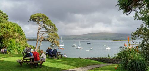 view of Dunmanus Bay from the Akahista bar, -Tin Pub -, Ahakista, Sheep's Head Peninsula, County Cork, Ireland, United Kingdom